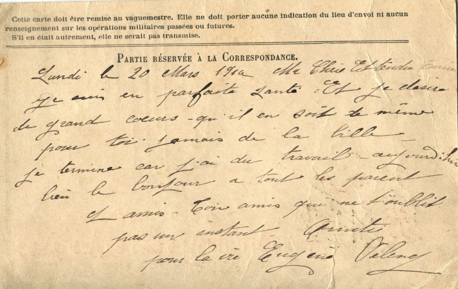 84 - Verso Carte Lettre d'Eugène Felenc à Hortense Faurite datée du 22 Mars 1916 (date du tampon).jpg