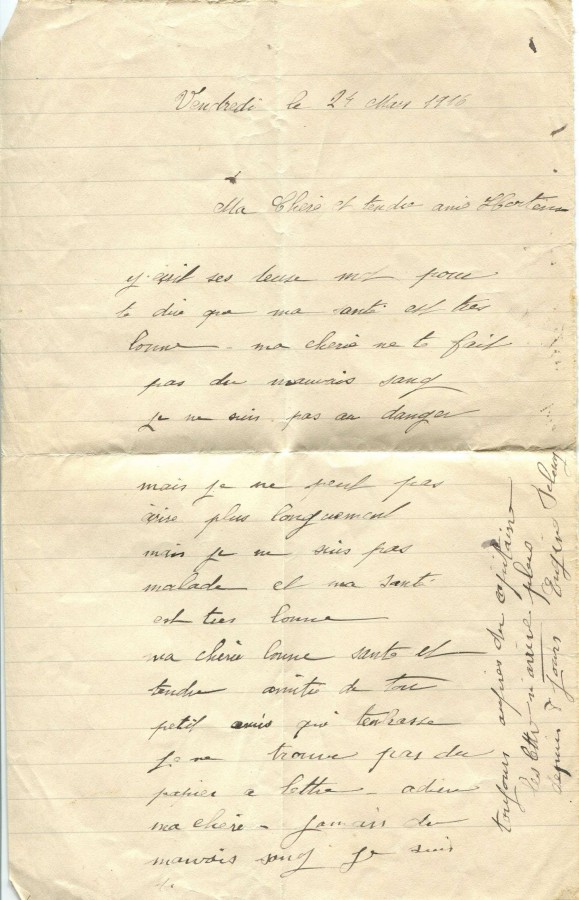 85 - Lettre d'Eugène Felenc à Hortense Faurite datée du 24 mars 1916- Page 1.jpg