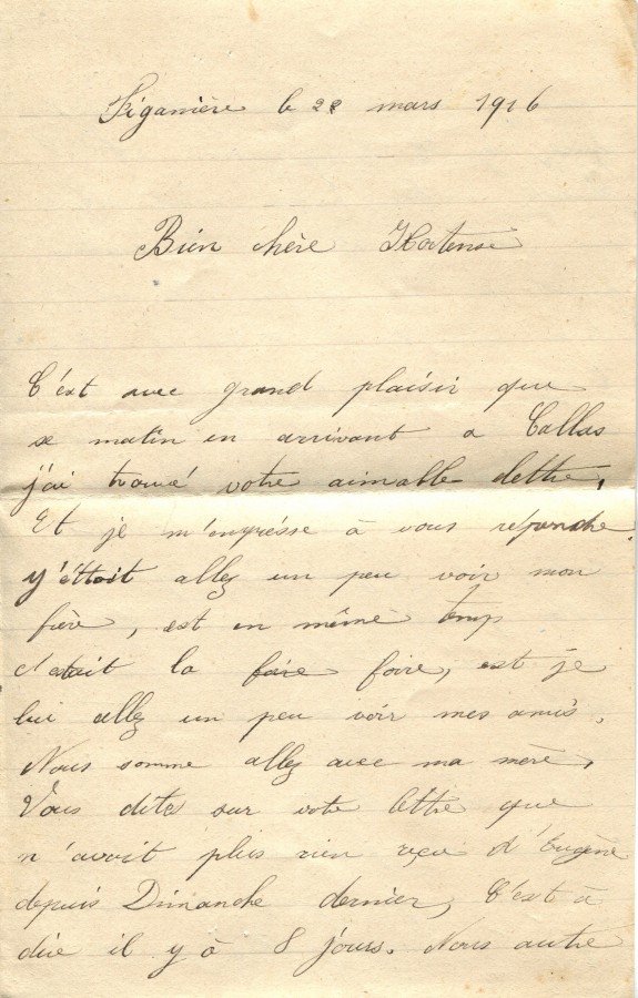 86 - Lettre de Marie Louise Felenc à Hortense Faurite  datée du 25 mars 1916-Page 1.jpg