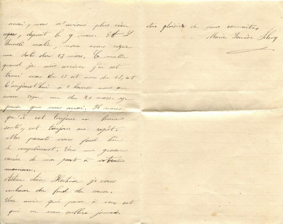 87 - Lettre de Marie Louise Felenc à Hortense Faurite datée du 25 mars 1916 Page 2.jpg