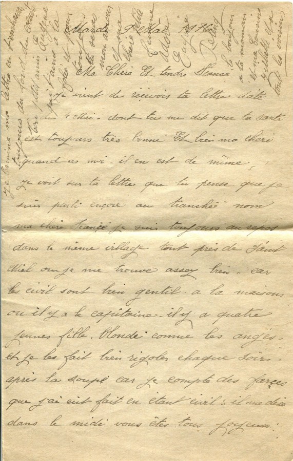 122 - Lettre d'Eugène Felenc adressée à sa fiancée Hortense Faurite datée du 9 mai 1916 - Page 1.jpg