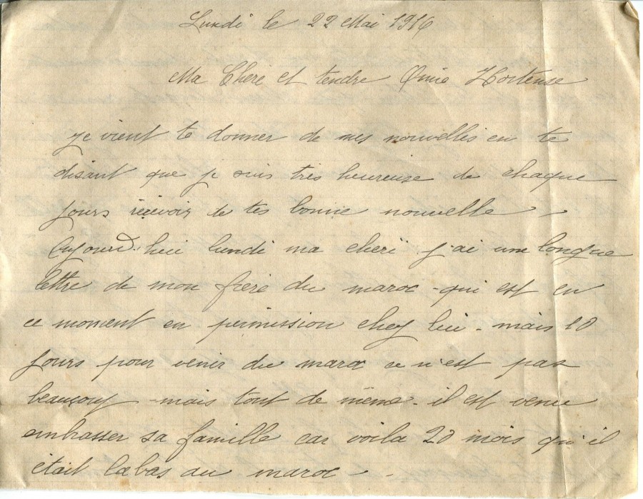 143 - Lettre d'Eugène Felenc adressée à sa fiancée Hortense Faurite datée du 22 mai 1916 - Page 1.jpg