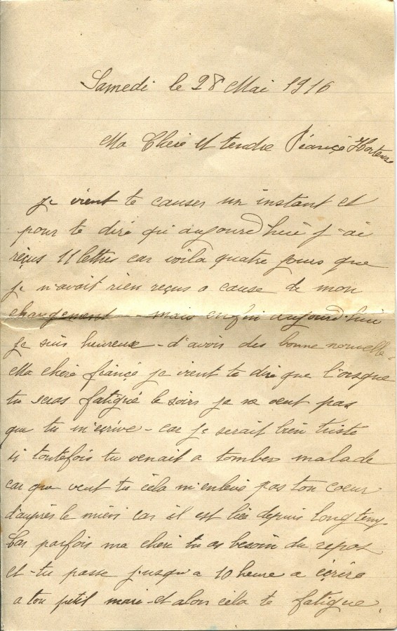 154 - Lettre d'Eugène Felenc adressée à sa fiancée Hortense Faurite datée du 28 mai 1916 - Page 1.jpg