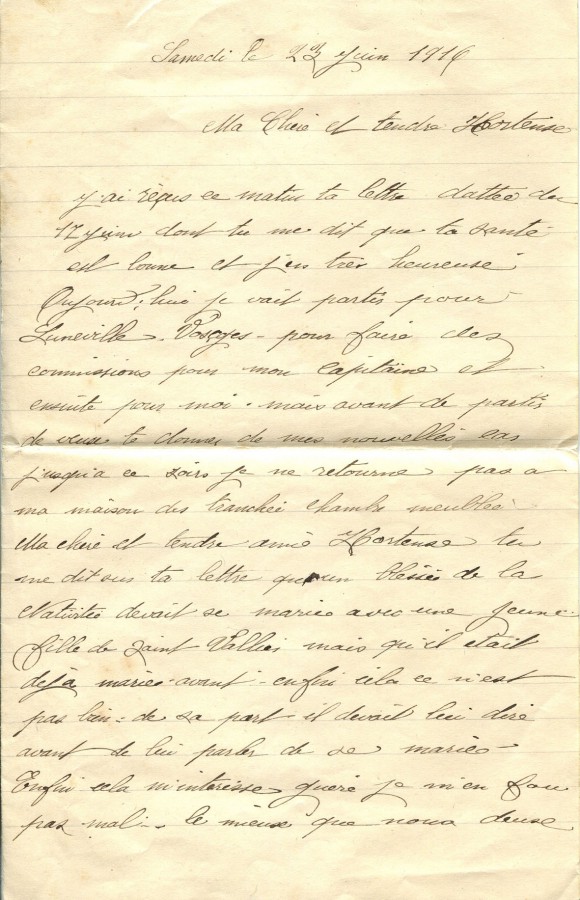 189 - Lettre d'Eugène Felenc à sa fiancée Hortense Faurite  datée du 23 Juin 1916  - Page 1.jpg