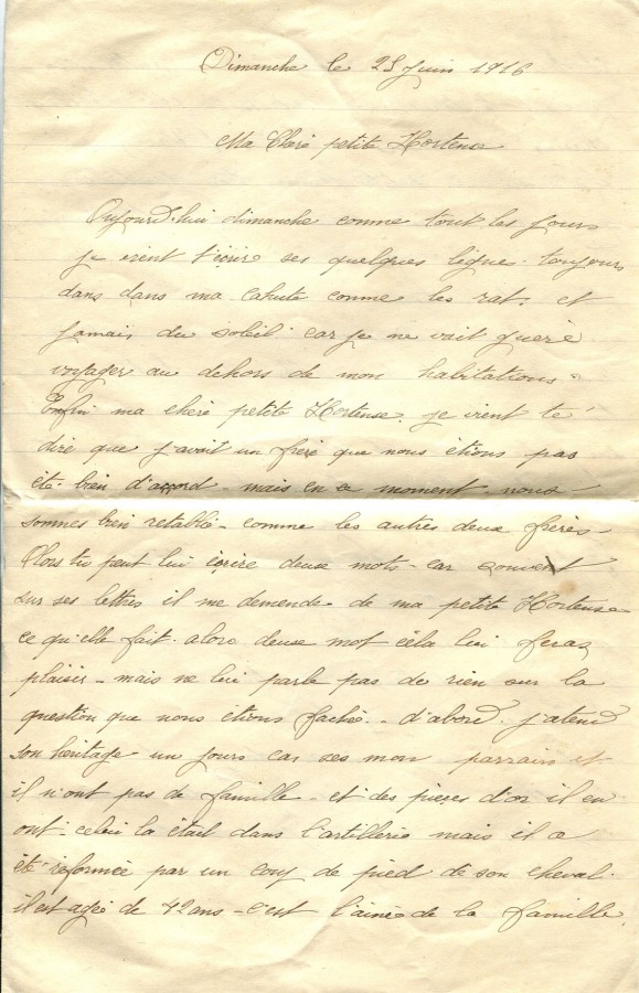 193 - Lettre d'Eugène Felenc adressée à Hortense Faurite datée du 25 juin 1916 - Page 1.jpg