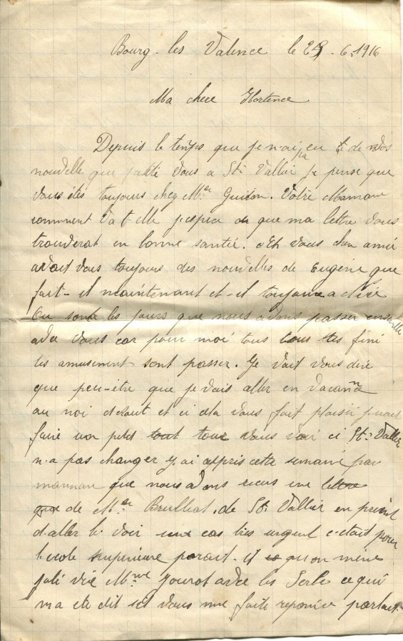 198 - ettre d'un ami adressée à Hortense Faurite datée du 28 juin 1916 - Page 1.jpg