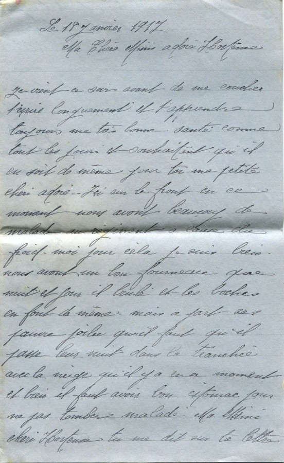 21 - Lettre de EugÃ¨ne Felenc Ã  sa fiancÃ©e Hortense datÃ©e du 18 janvier 1917-page 1.jpg