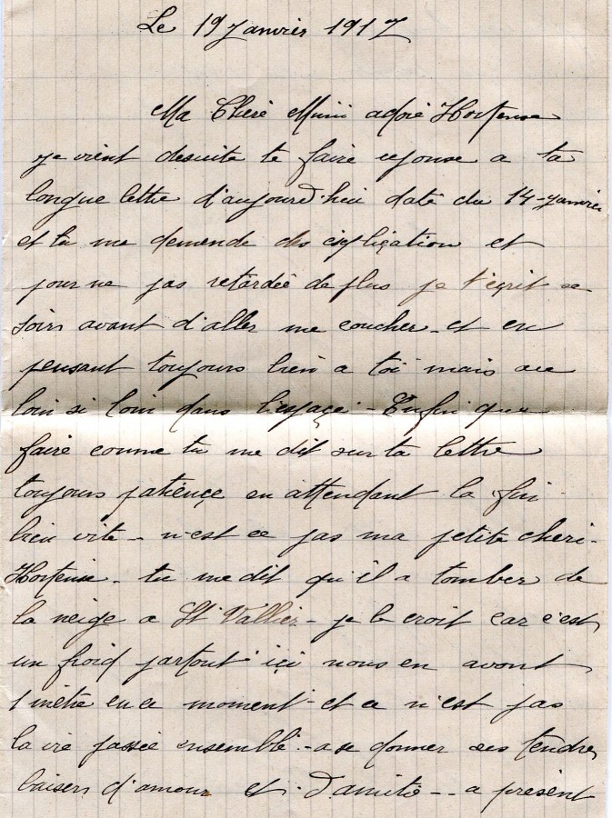 24 - Lettre de EugÃ¨ne Felenc adressÃ©e Ã  sa fiancÃ©e Hortense Faurite datÃ©e du 19 Janvier 1917 - Page 1.jpg