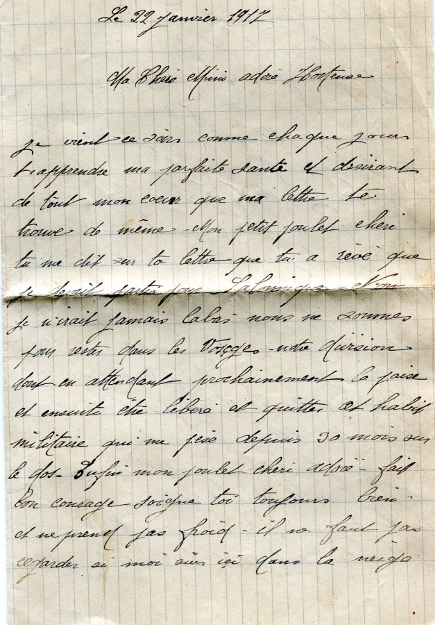 30 - Lettre de EugÃ¨ne Felenc Ã  sa fiancÃ©e Hortense datÃ©e du 22 janvier 1917-page 1.jpg