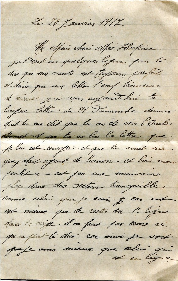 43 - Lettre de EugÃ¨ne Felenc Ã  sa fiancÃ©e Hortense datÃ©e du 26 janvier 1917-page 1.jpg