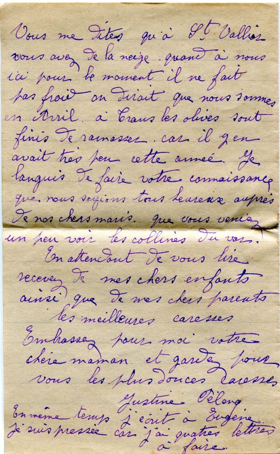 52 - Lettre de Justine Felenc Ã  Hortense Faurite datÃ©e du 29 janvier 1917-page 4.jpg