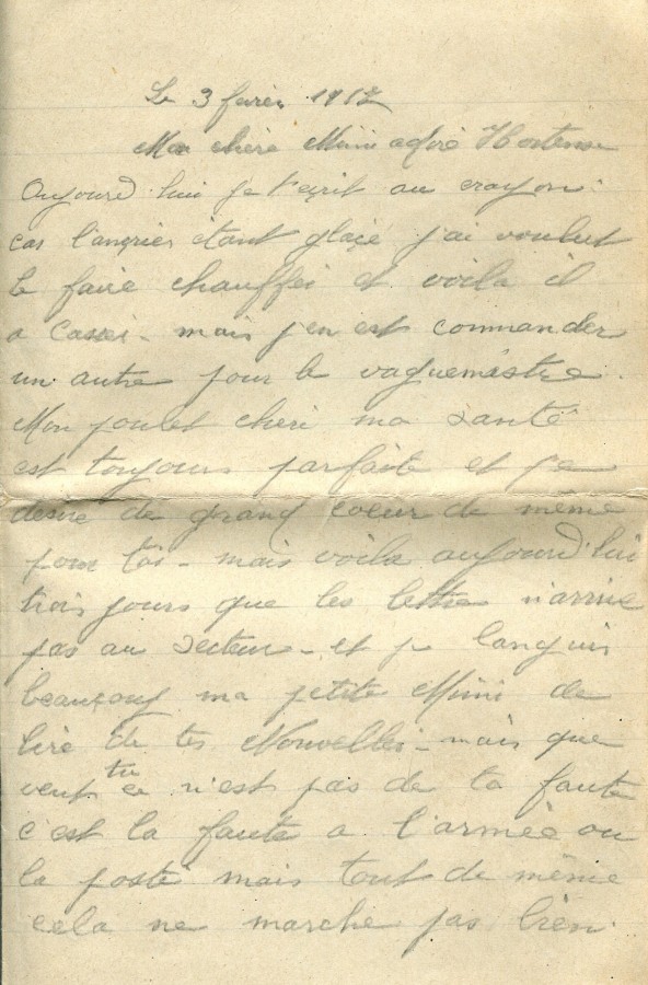 79 - 3 fÃ©vrier 1917-Lettre de EugÃ¨ne Felenc adressÃ©e Ã  Hortense Faurite-page 1.jpg