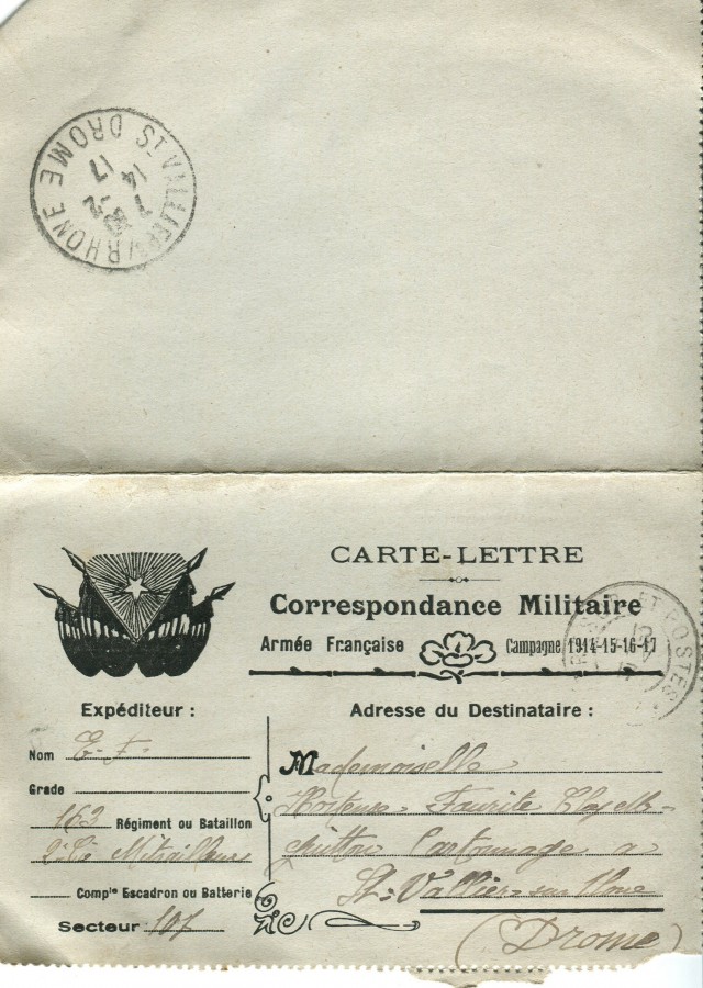 118 - 14 fÃ©vrier 1917 (date du tampon)- Recto d'une carte lettre d'EugÃ¨ne Felenc adressÃ©e Ã  Hortense Faurite.jpg