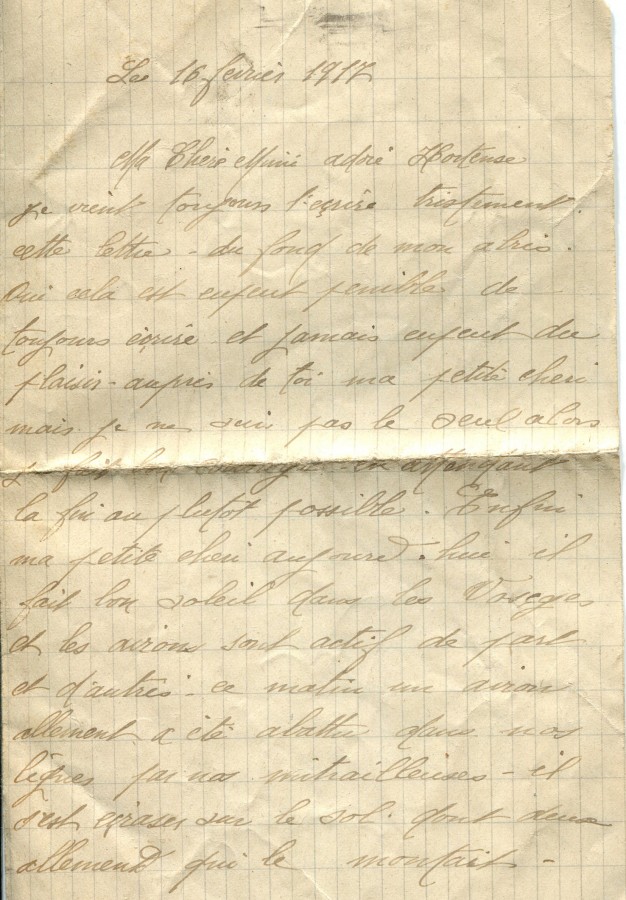 122 - 16 fÃ©vrier 1917-Lettre d'EugÃ¨ne Felenc adressÃ©e Ã  Hortense Faurite-page 1.jpg