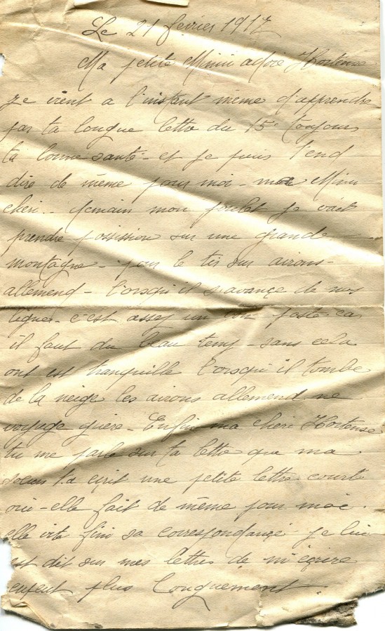 129 - 21 fÃ©vrier 1917-Lettre d'EugÃ¨ne Felenc adressÃ©e Ã  Hortense Faurite-page 1.jpg