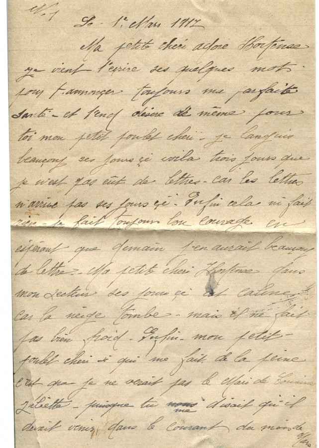 151 - 1er Mars 1917 - Lettre d'EugÃ¨ne Felenc adressÃ©e Ã  sa fiancÃ©e Hortense Faurite - Page 1.jpg