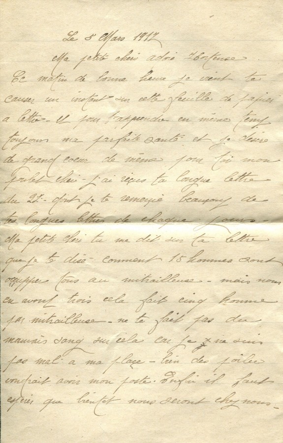 160 - 5 Mars 1917 - Lettre d'EugÃ¨ne Felenc adressÃ©e Ã  sa fiancÃ©e Hortense Faurite - Page 1.jpg