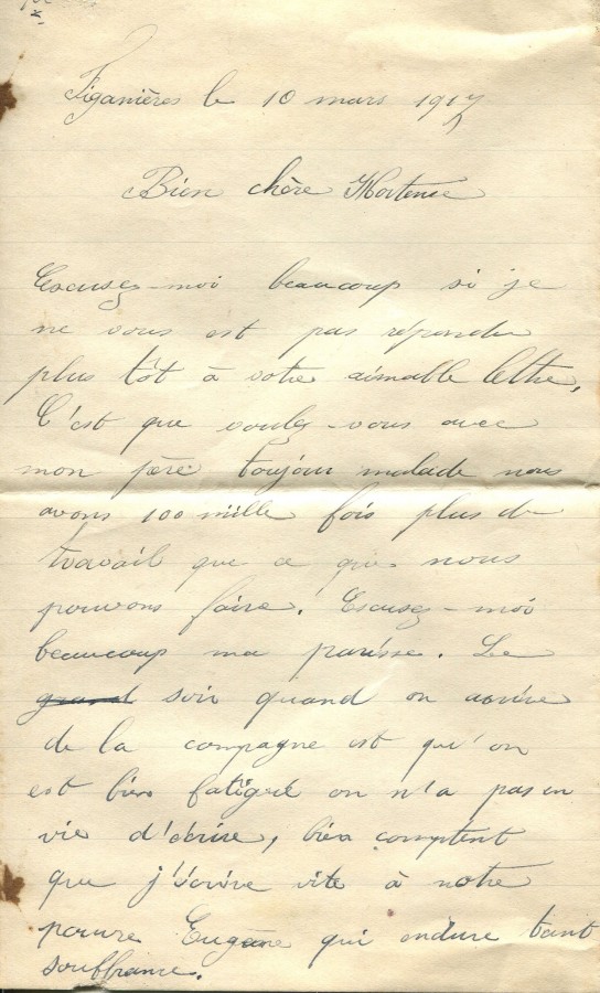 171 - 10 Mars 1917 - Lettre de Marie Louise Felenc adressÃ©e Ã  Hortense Faurite - Page 1.jpg