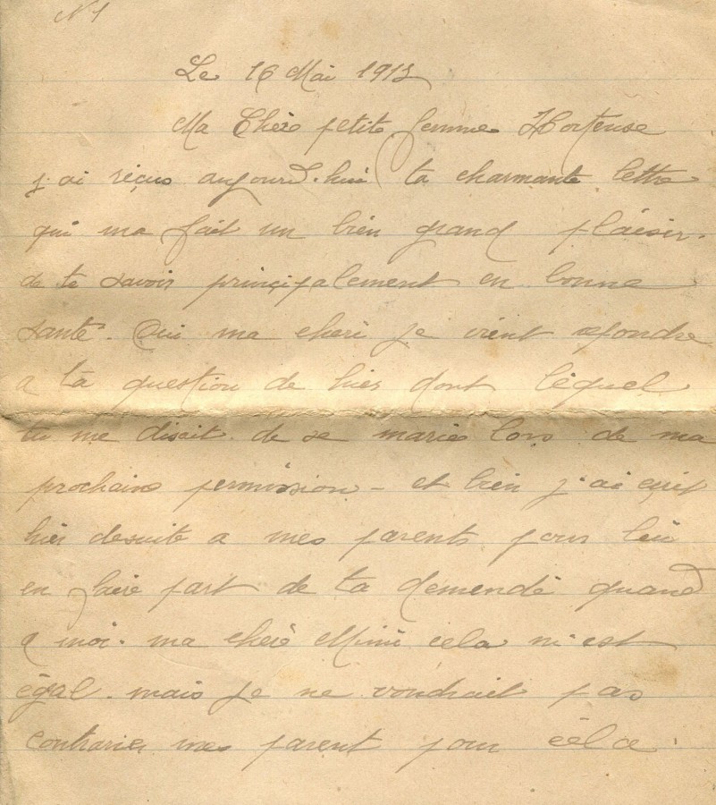 290 - 16 Mai 1917 - Lettre d'EugÃ¨ne Felenc adressÃ©e Ã  sa fiancÃ©e Hortense Faurite - Page 1.jpg