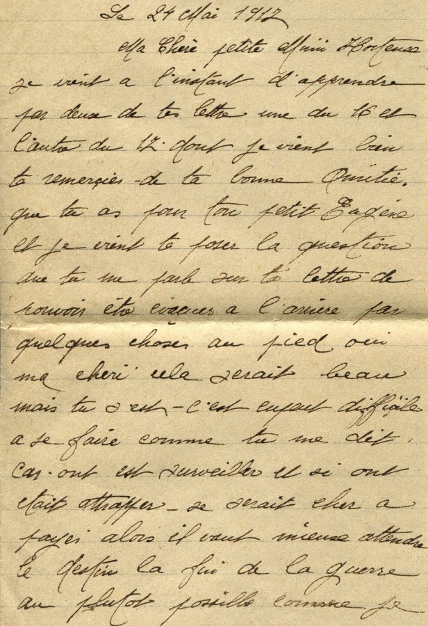 308 - 24 Mai 1917 - Lettre d'EugÃ¨ne Felenc adressÃ©e Ã  sa fiancÃ©e Hortense Faurite  - Page 1.jpg