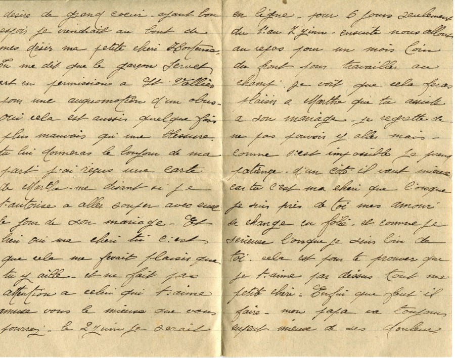 309 - 24 Mai 1917 - Lettre d'EugÃ¨ne Felenc adressÃ©e Ã  sa fiancÃ©e Hortense Faurite - Page 2 & 3.jpg