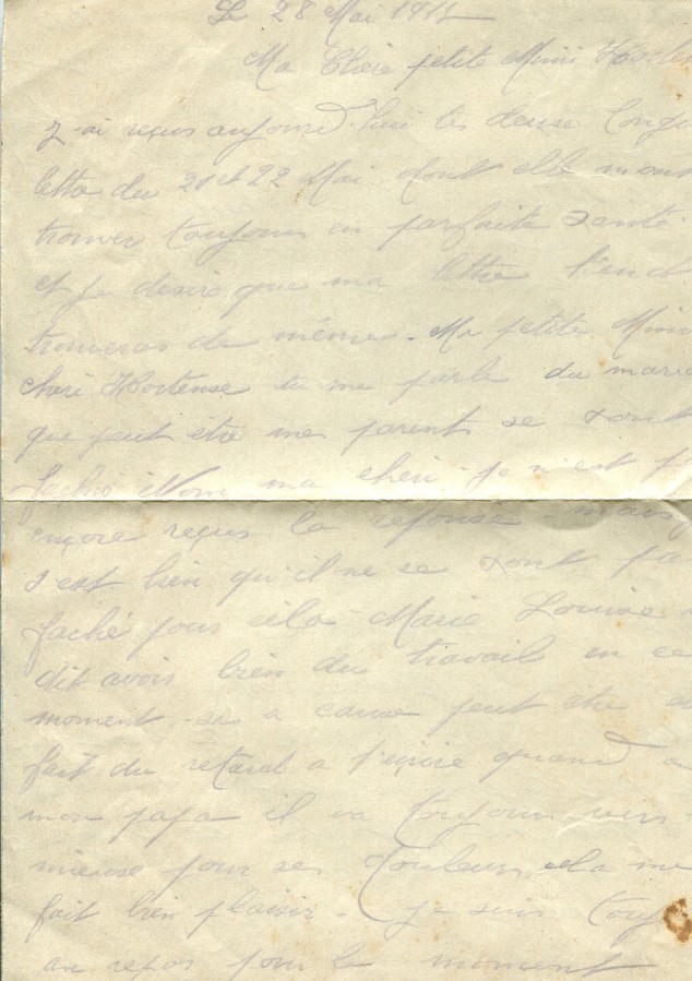 316 - 28 Mai 1917 - Lettre d'EugÃ¨ne Felenc adressÃ©e Ã  sa fiancÃ©e Hortense Faurite - Page 1.jpg