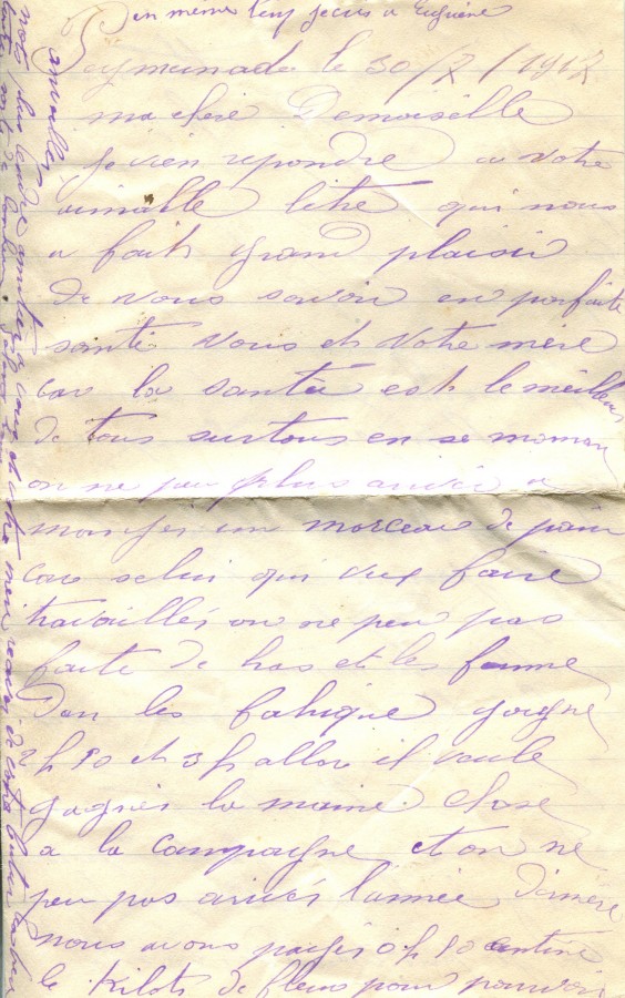 352 - Lettre d'un ami adressÃ©e Ã  Hortense Faurite datÃ©e du 30 Juillet 1917 page 1.jpg