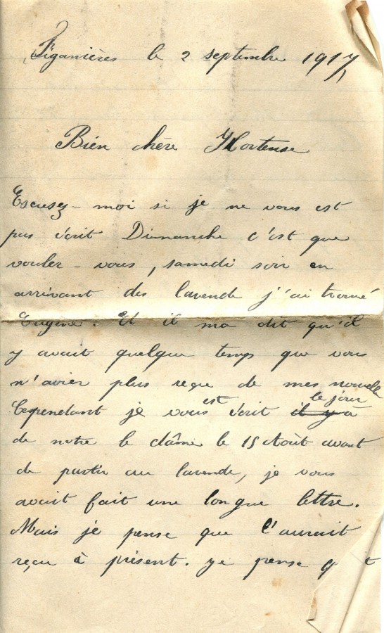 391 - 2 Septembre 1917 - Lettre de Marie-Louise Felenq adressÃ©e Ã  Hortense Faurite - Page 1.jpg