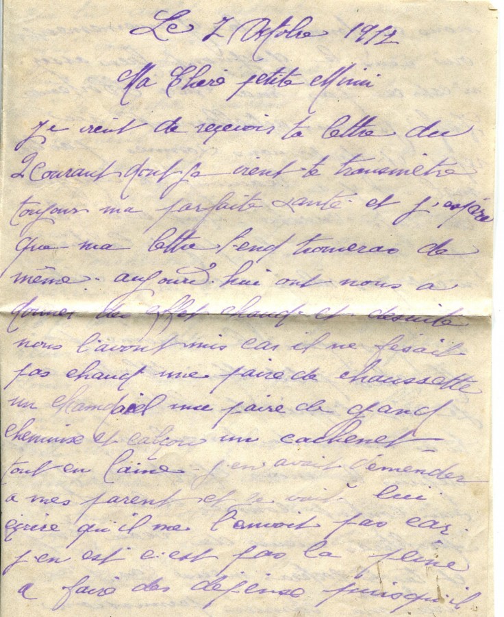 438 - 7 Octobre 1917 - Lettre d'EugÃ¨ne Felenc adressÃ©e Ã  sa fiancÃ©e Hortense Faurite - Page 1.jpg