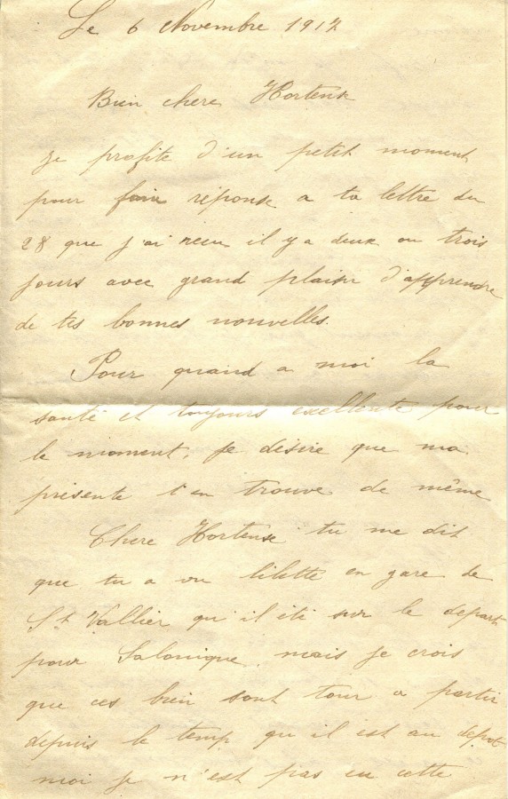 464 - 6 Novembre 1917 - Lettre d'un cousin adressÃ©e Ã  Hortense Faurite - Page 1.jpg