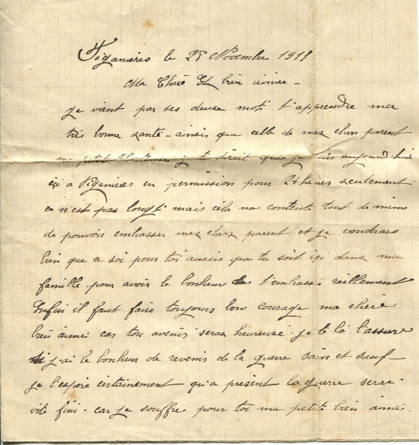 477 - 28 Novembre 1917 - Lettre d'EugÃ¨ne Felenc adressÃ©e Ã  sa fiancÃ©e Hortense Faurite - Page 1.jpg