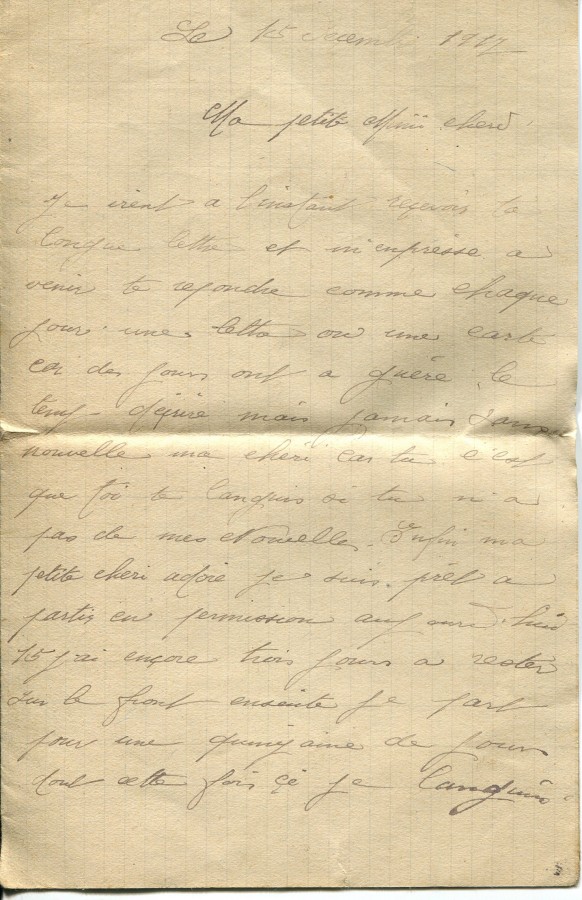 494 - 15 DÃ©cembre 1917 - Lettre de EugÃ¨ne Felenc adressÃ©e Ã  sa fiancÃ©e Hortense Faurite - Page 1.jpg