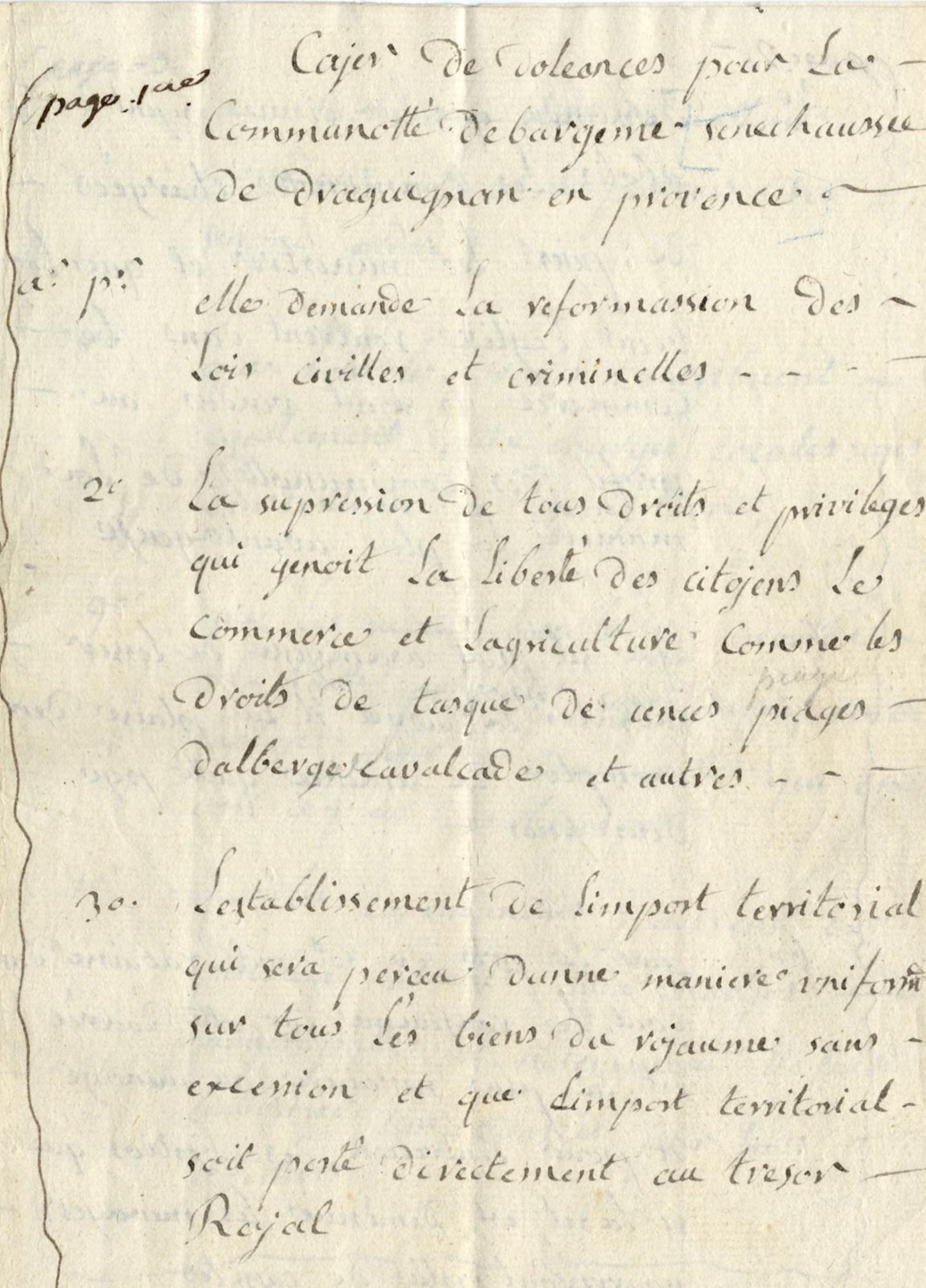 Cahier de doléances de la communauté de Bargème