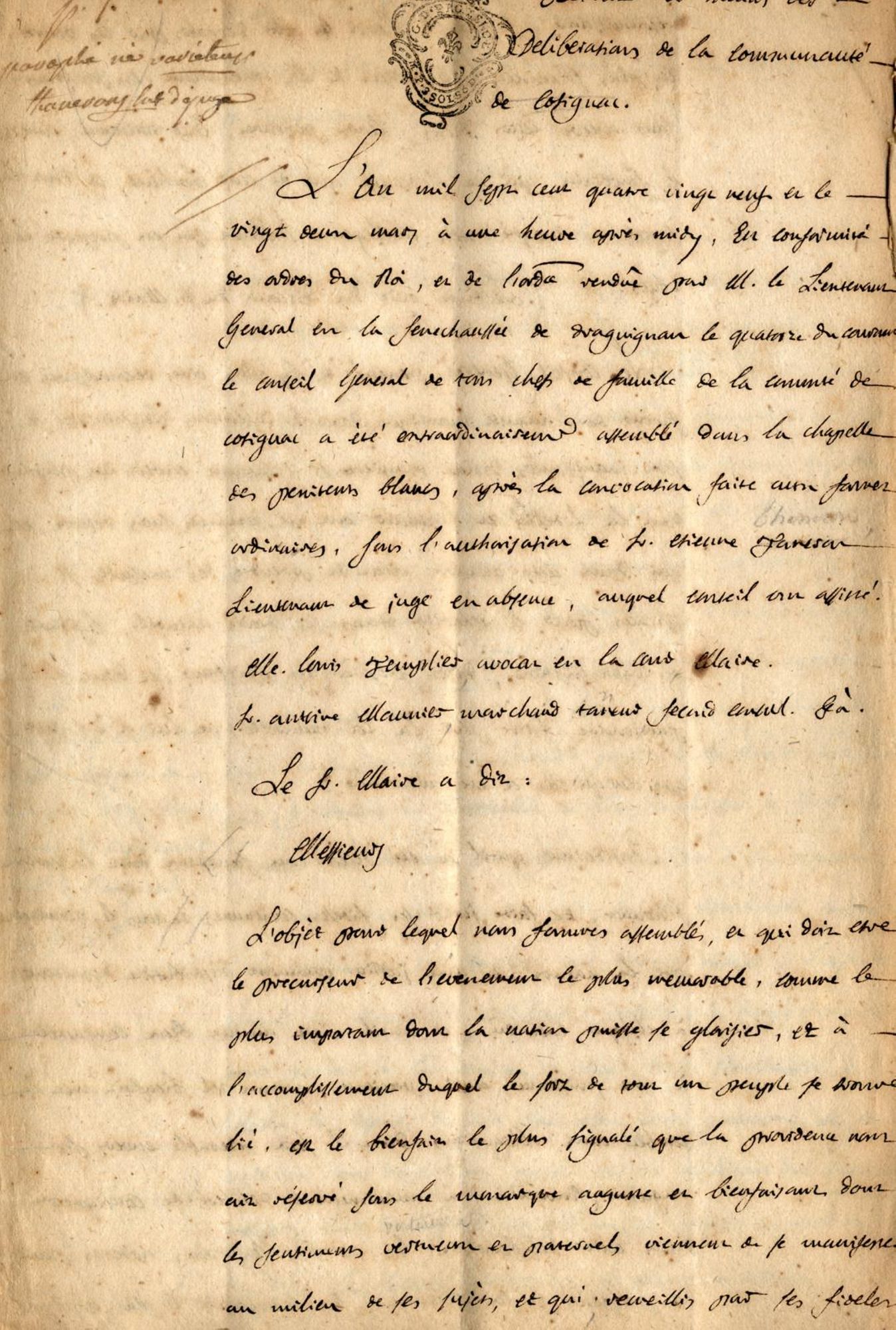 Cahier de doléances de la communauté de Cotignac