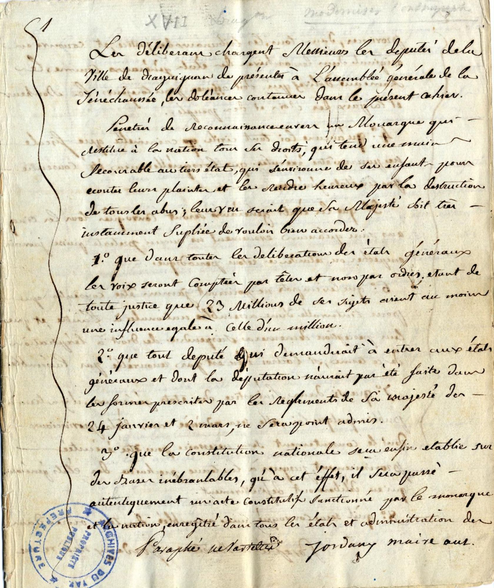 Cahier de doléances de la communauté de Draguignan