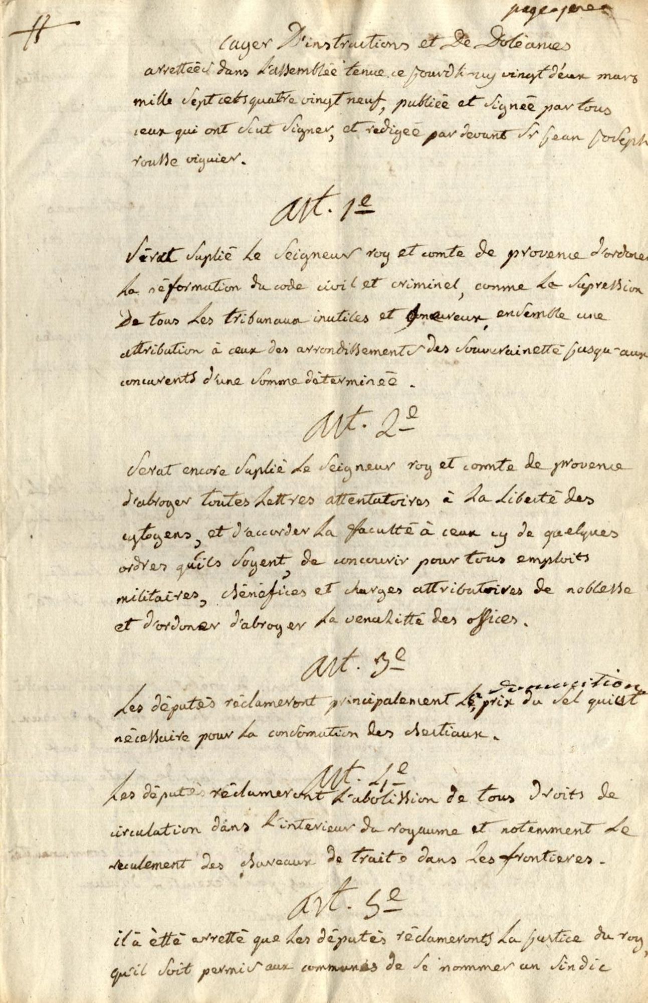 Cahier de doléances de la communauté de Flassans