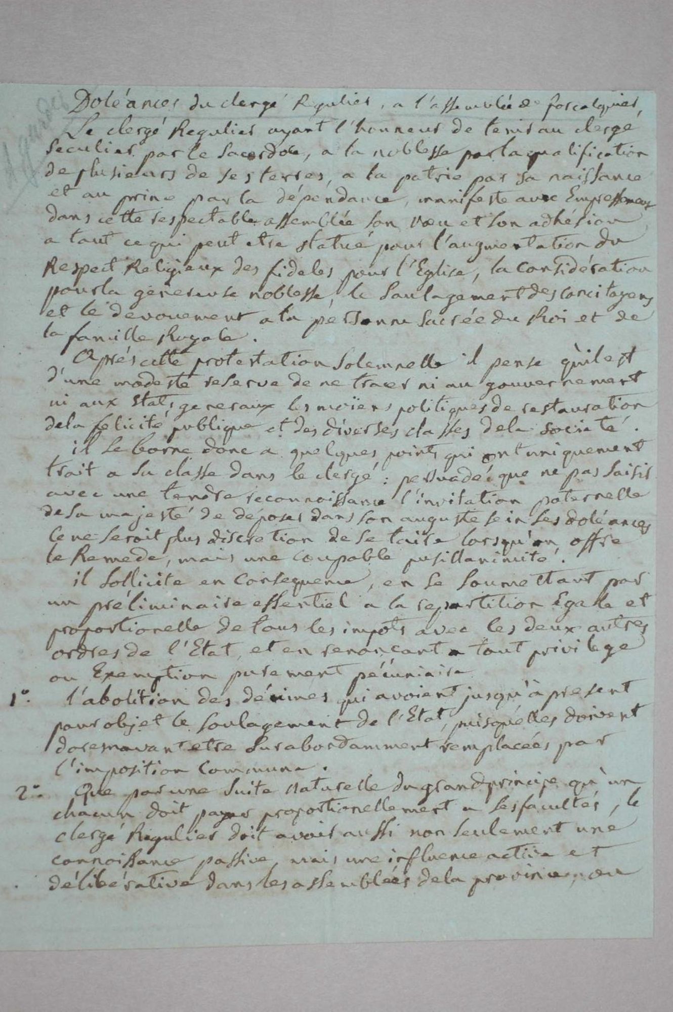 Cahier de doléances du clergé régulier de la sénéchaussée de Forcalquier