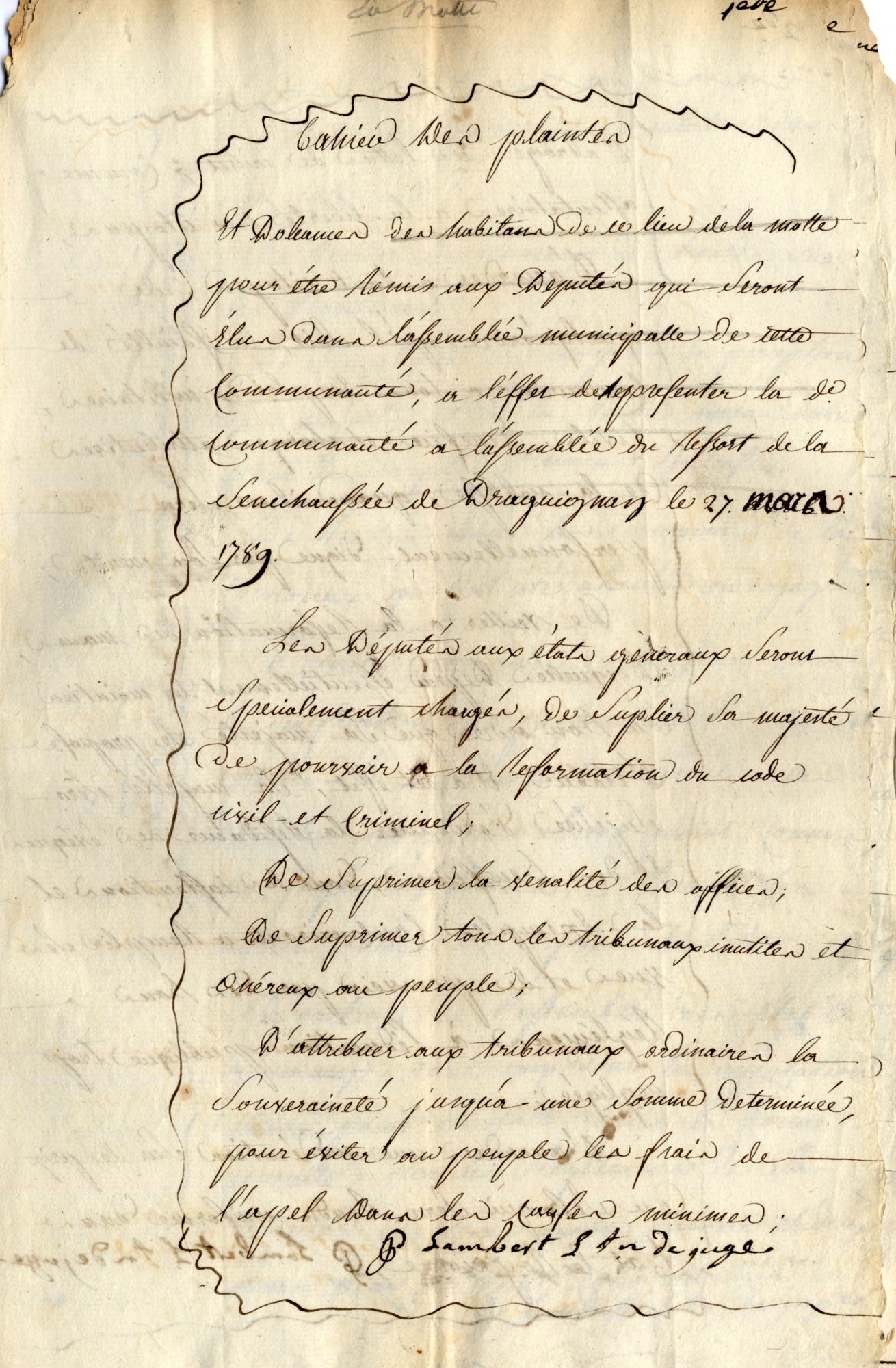 Cahier de doléances de la communauté d'habitants de La Motte