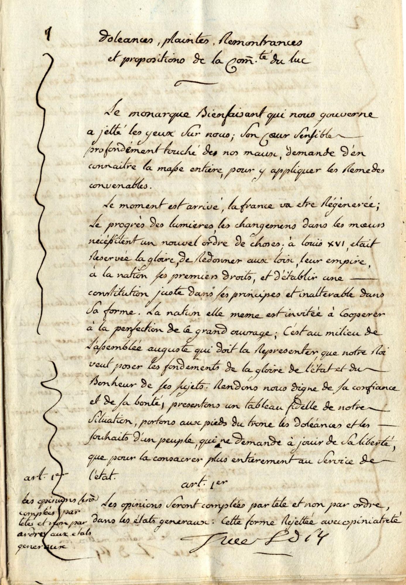 Cahier de doléances de la communauté du Luc