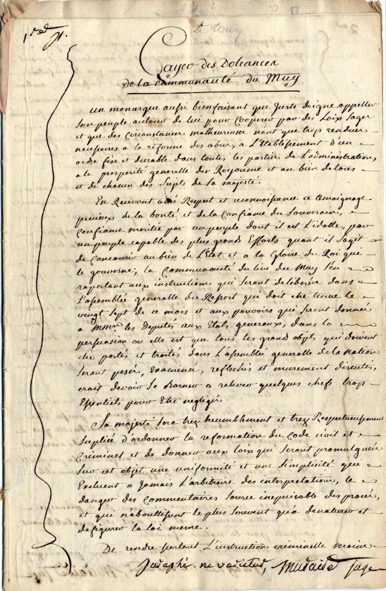 Cahier de doléances de la communauté du Muy