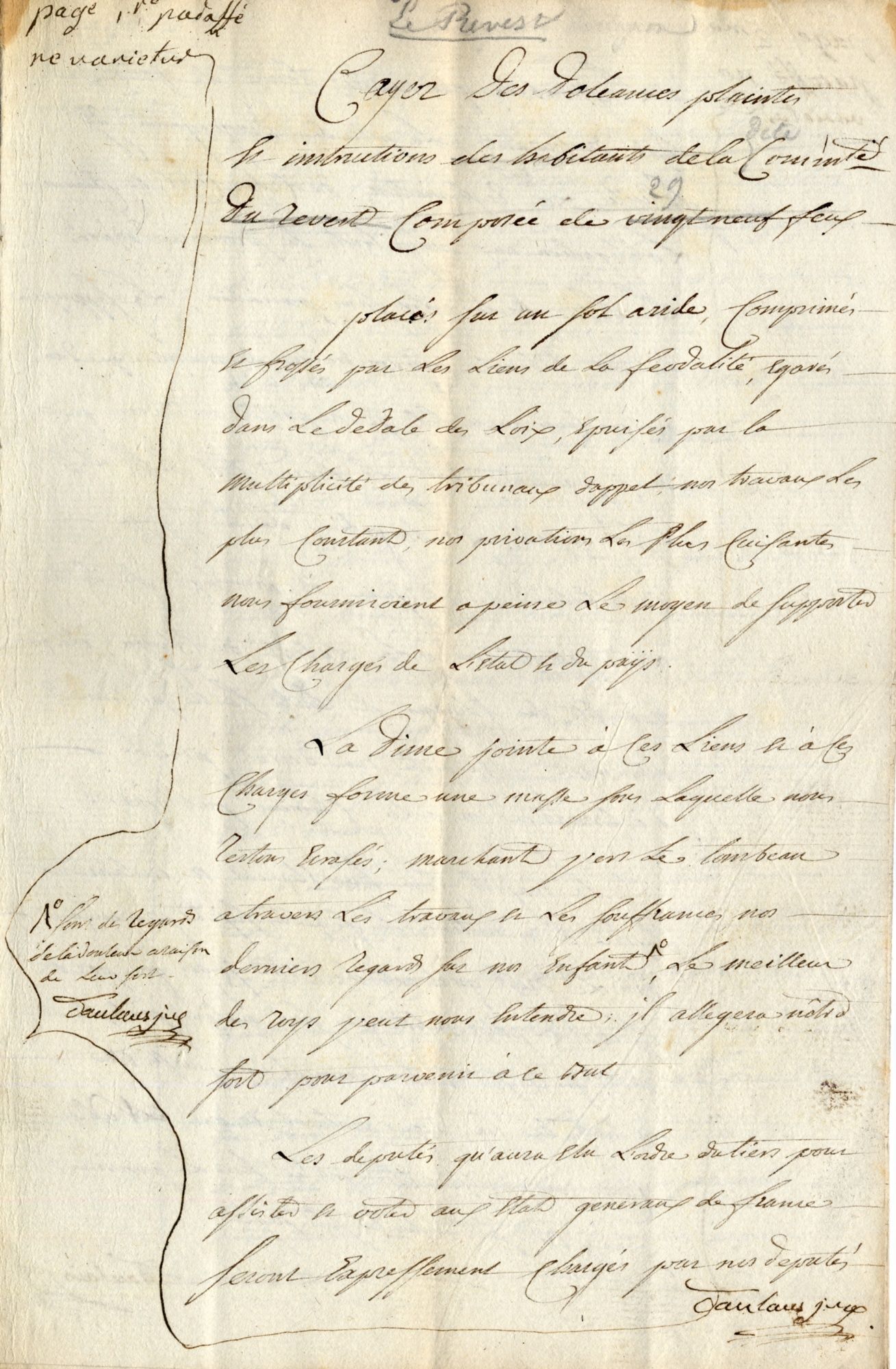 Cahier de doléances de la communauté d'habitants du Revest (Sainte-Maxime)