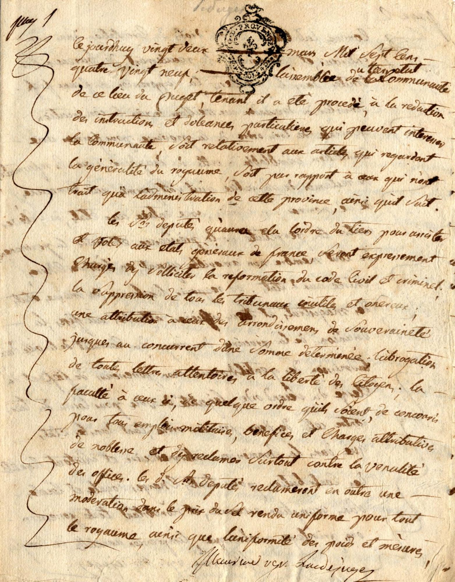 Cahier de doléances de la communauté de Puget