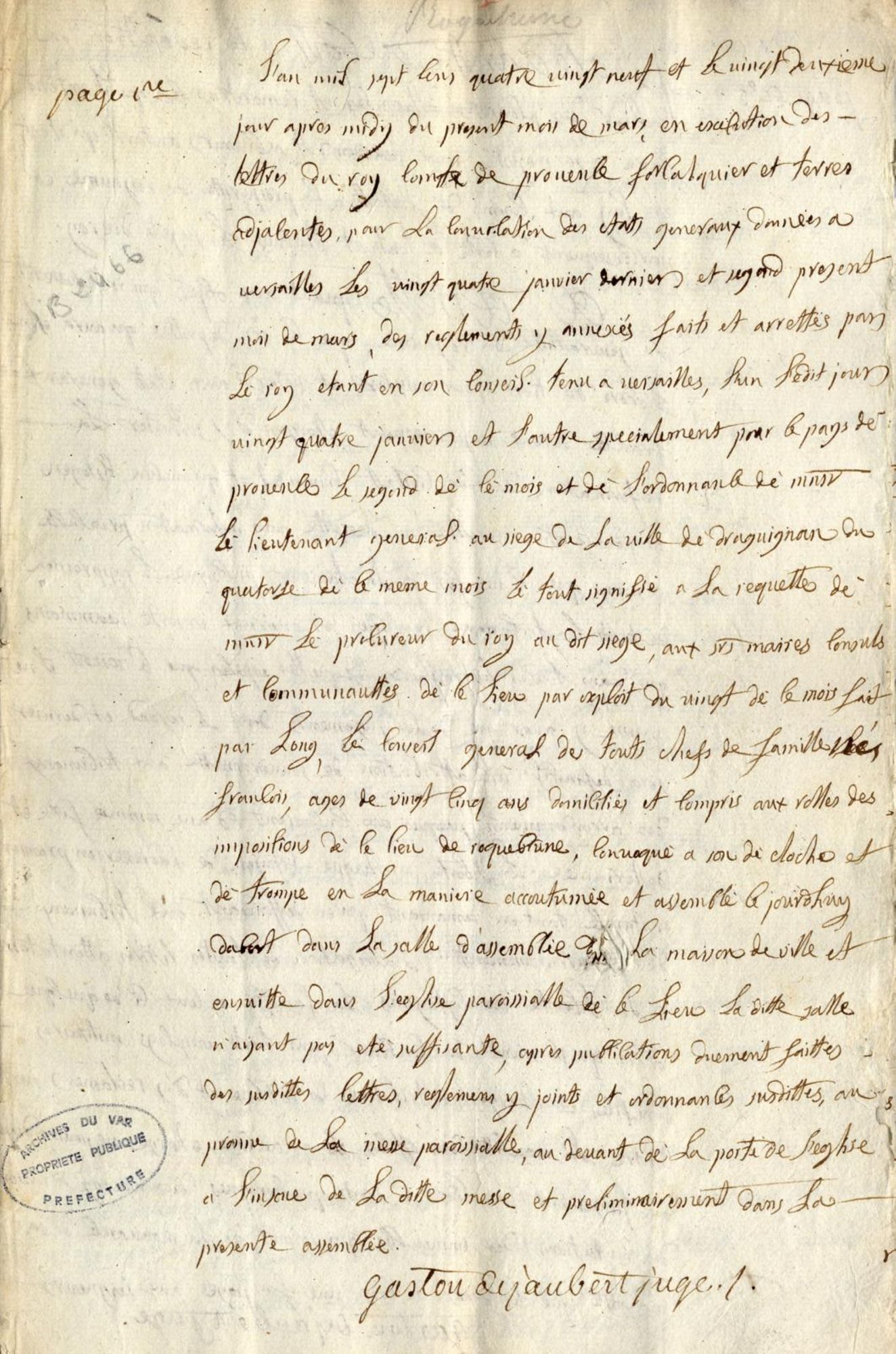 Cahier de doléances de la communauté de Roquebrune