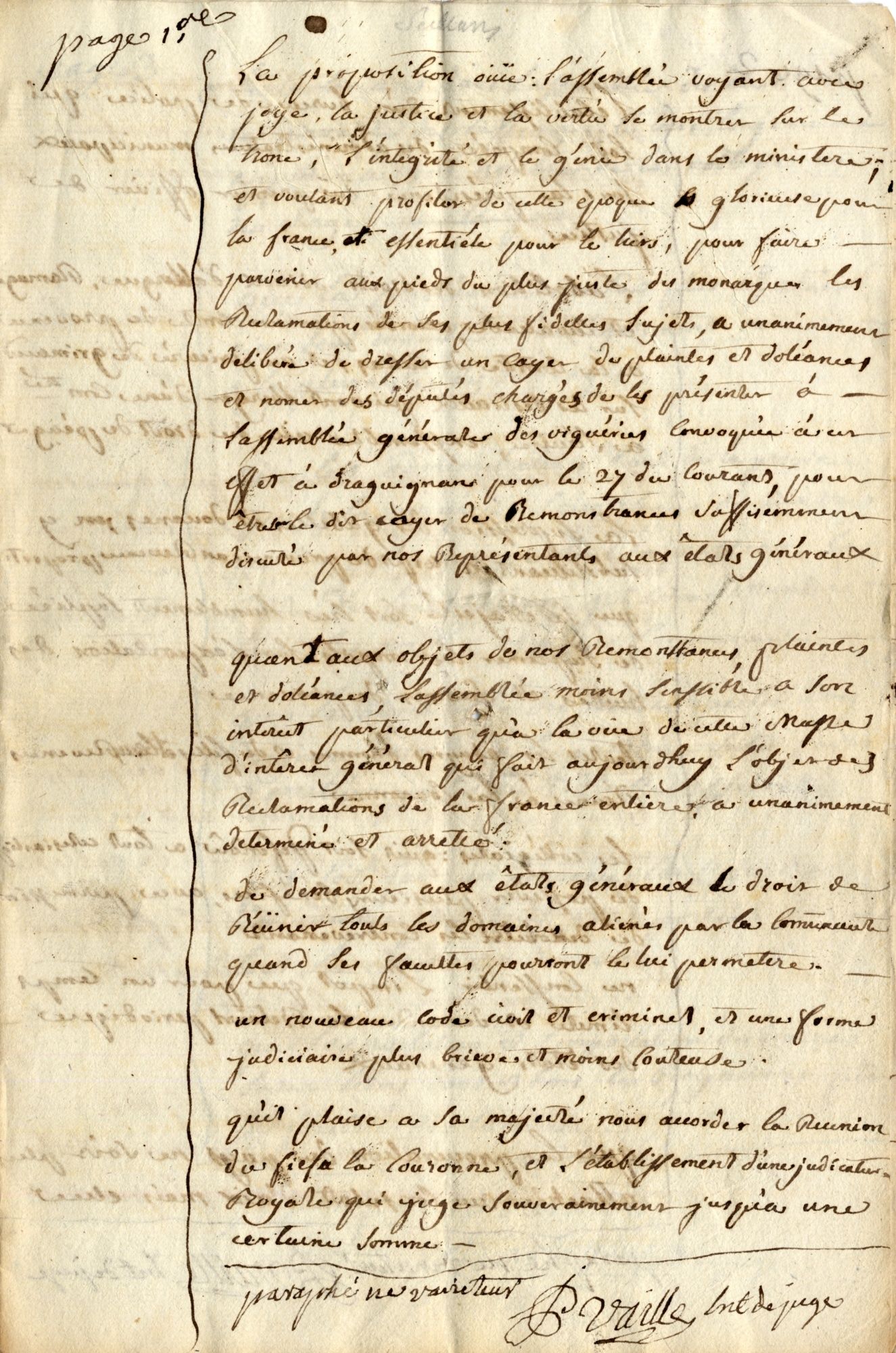 Cahier de doléances de la communauté d'habitants de Seillans