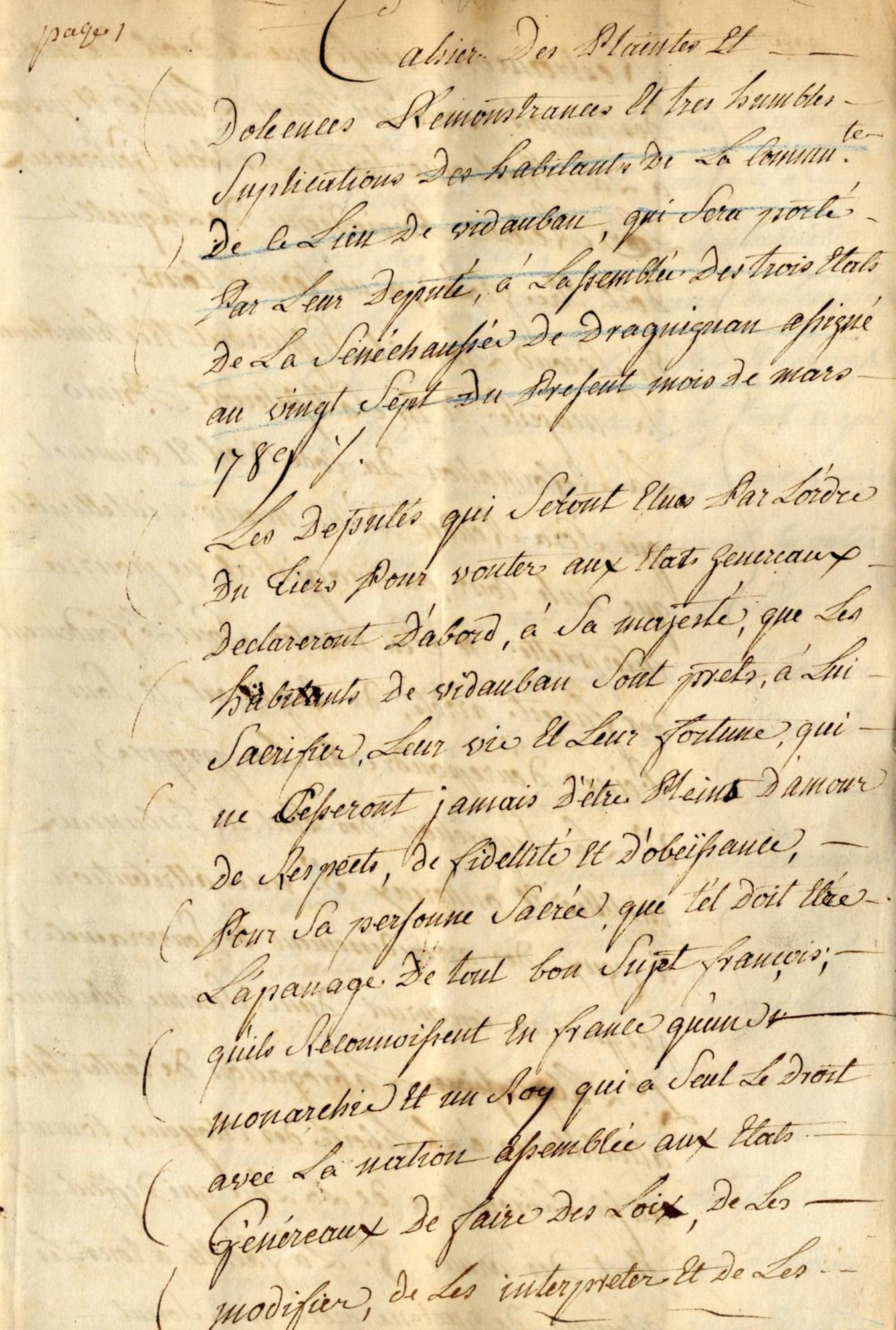 Cahier de doléances de la communauté de Vidauban