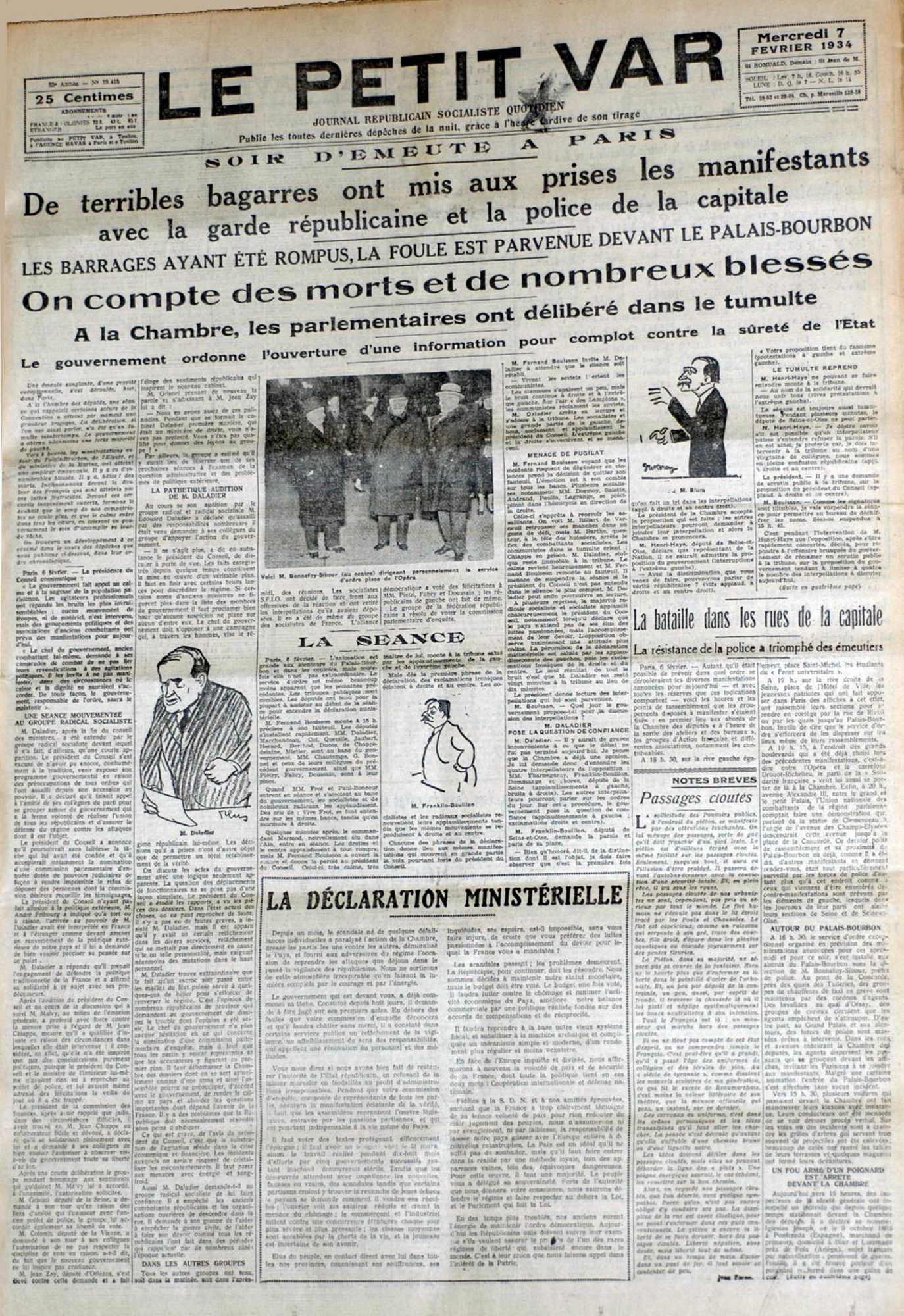 Une du "Petit Var" le 7 février 1934