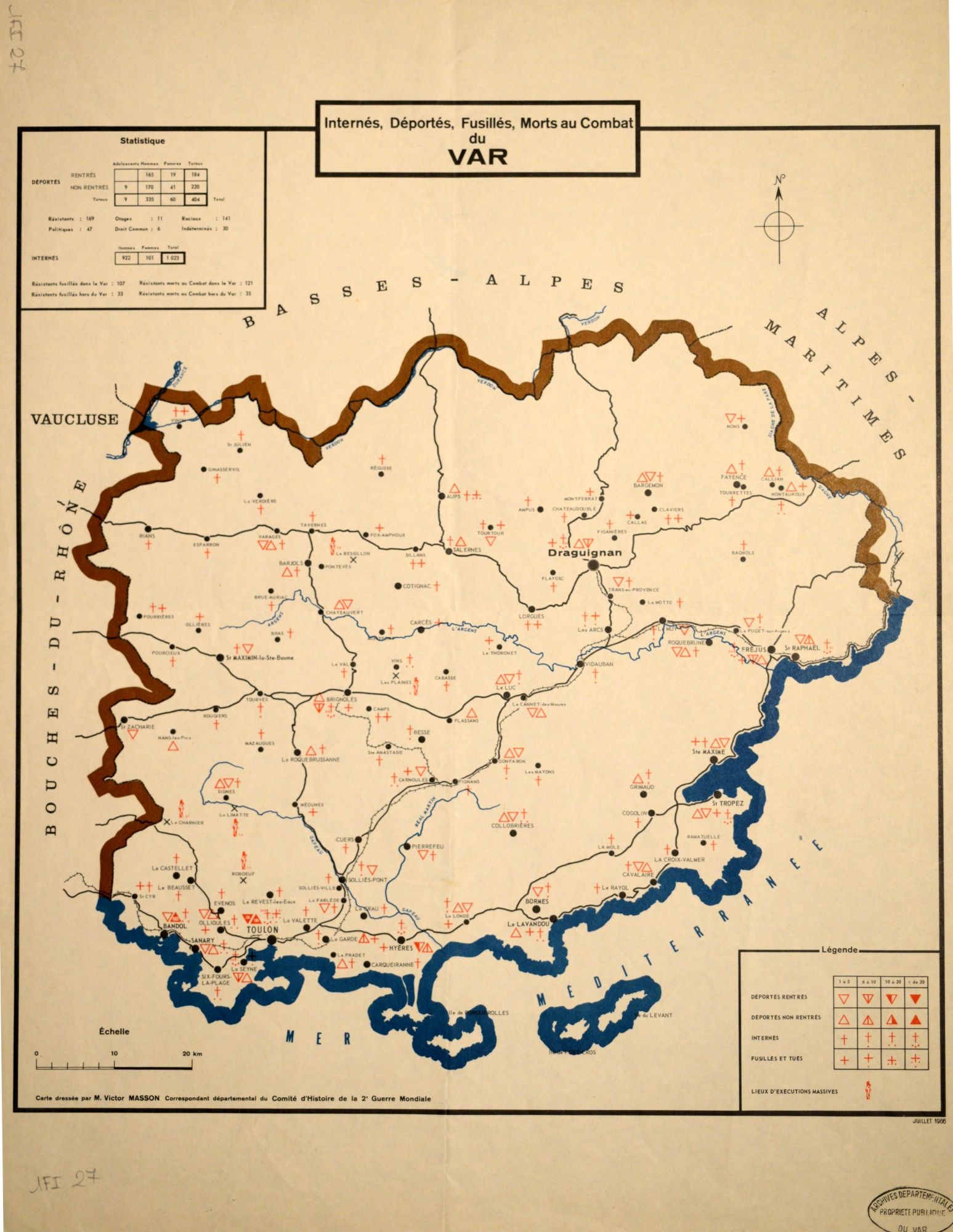 Carte des internés, déportés et morts au combat dans le Var