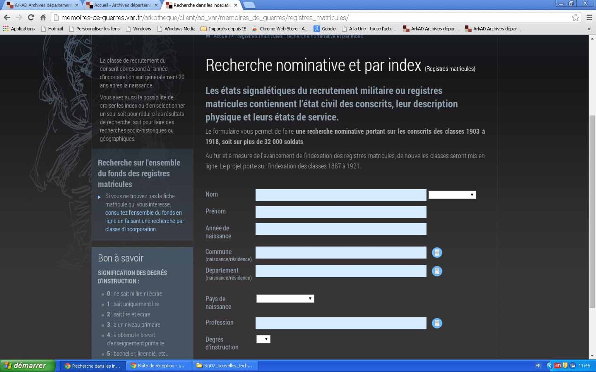 Recherches nominatives des conscrits varois de la Grande Guerre