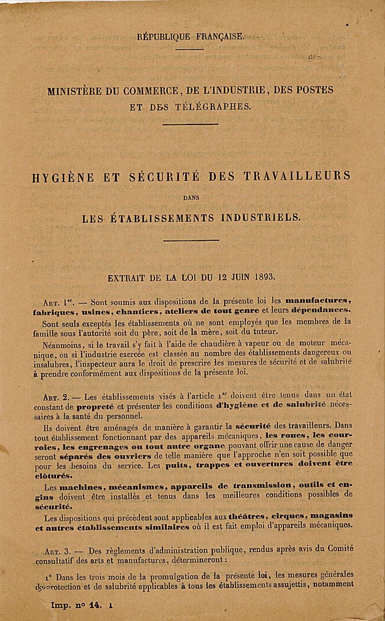 Réglementation du travail, notamment celui des enfants